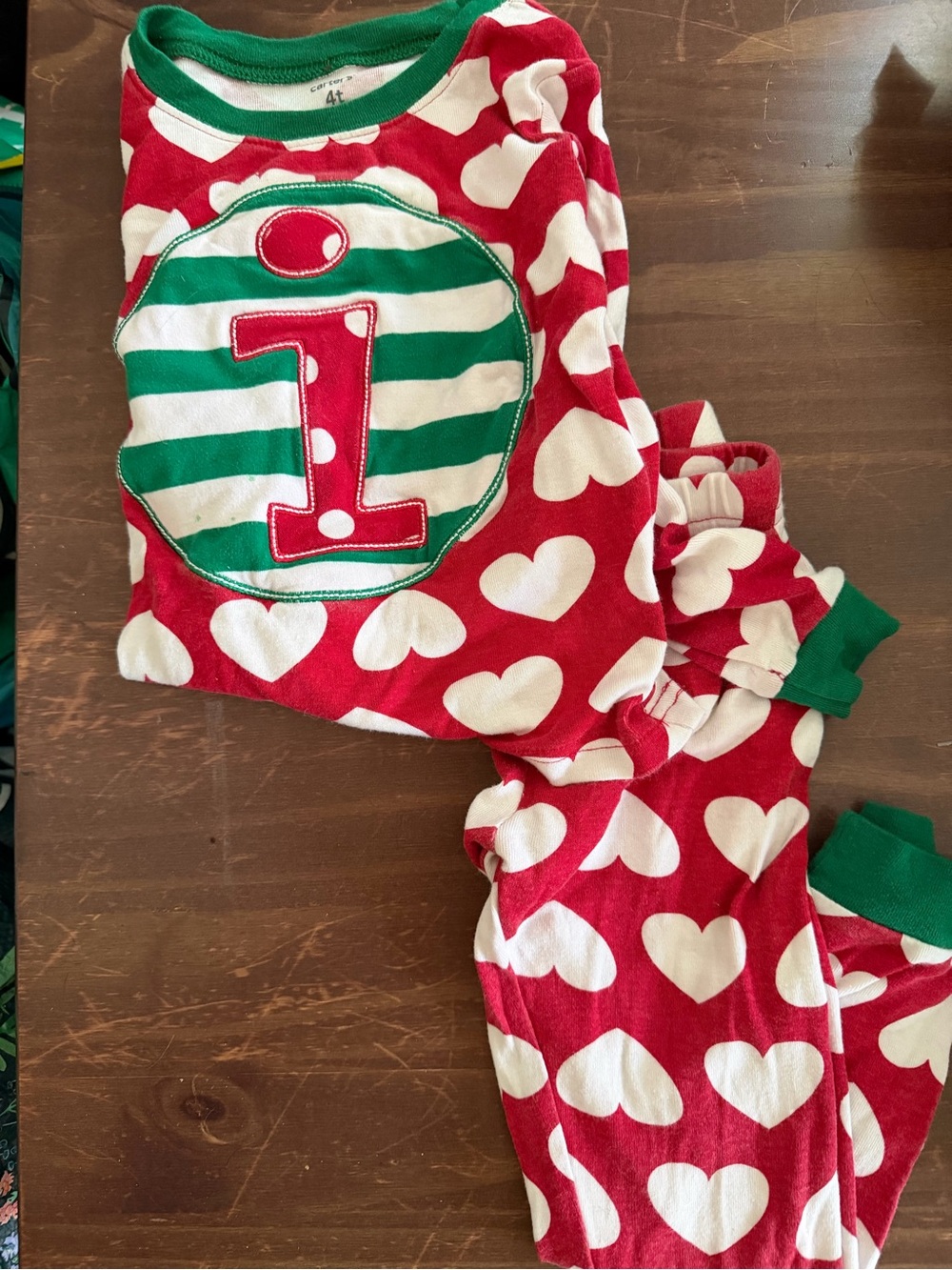 Red & Green Heart 'I’ Kids Pajama Set